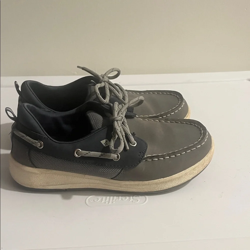 Kids Gray and Blue SPERRY Boat Shoes